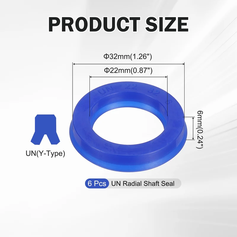 6 Pcs UN Radial Shaft Seal, 22mm ID x 32mm OD x 6mm Width TPU Oil Seal, Blue