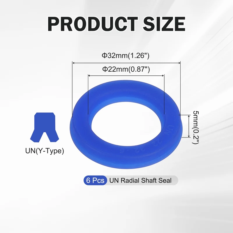 6 Pcs UN Radial Shaft Seal, 22mm ID x 32mm OD x 5mm Width TPU Oil Seal, Blue