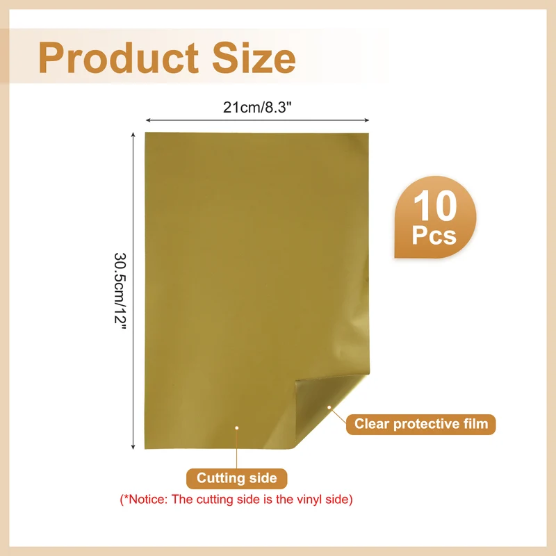 10Pcs Adhesive Vinyl Sheets Bundle,8.3”x 12”Self Adhesive Vinyl, Metallic Gold