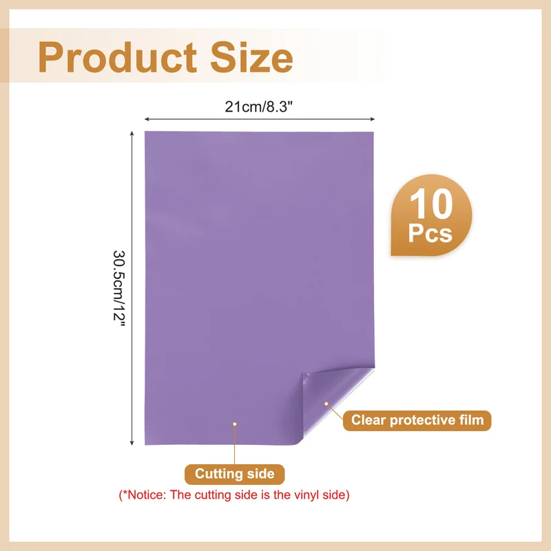 10Pcs Adhesive Vinyl Sheets Bundle,8.3”x 12”Self Adhesive Vinyl, Light Purple