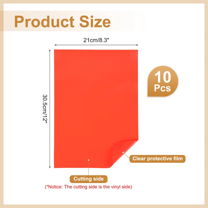 10Pcs Adhesive Vinyl Sheets Bundle,8.3”x 12”Self Adhesive Vinyl, Orange