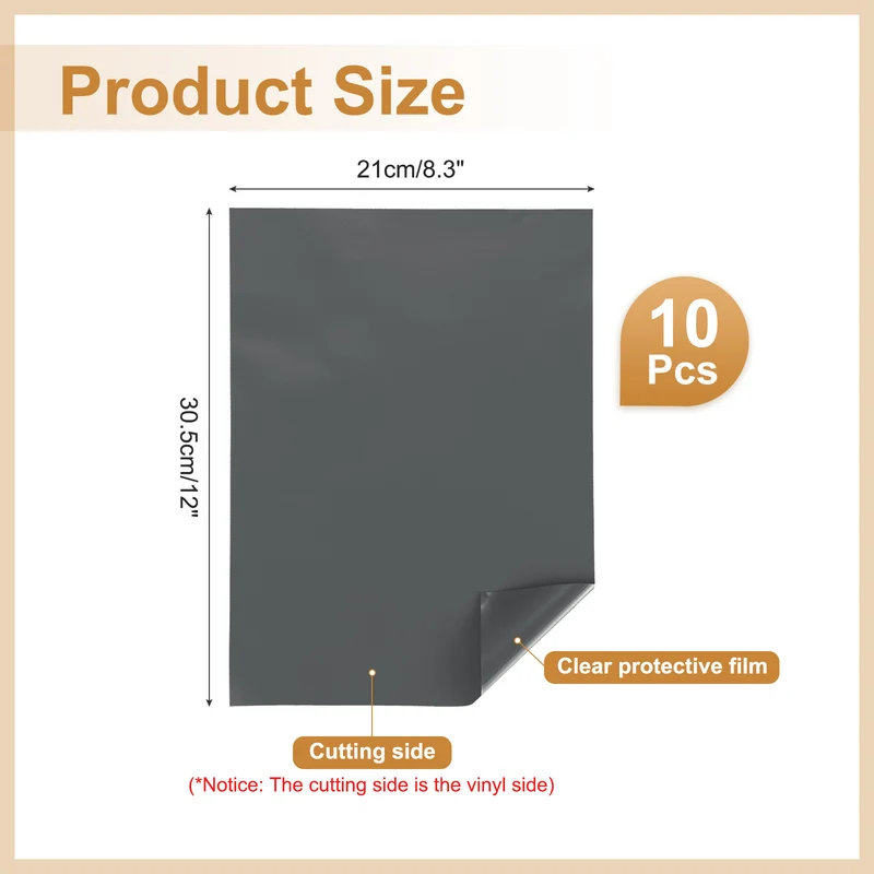 10Pcs Adhesive Vinyl Sheets Bundle,8.3”x 12”Self Adhesive Vinyl, Dark Gray