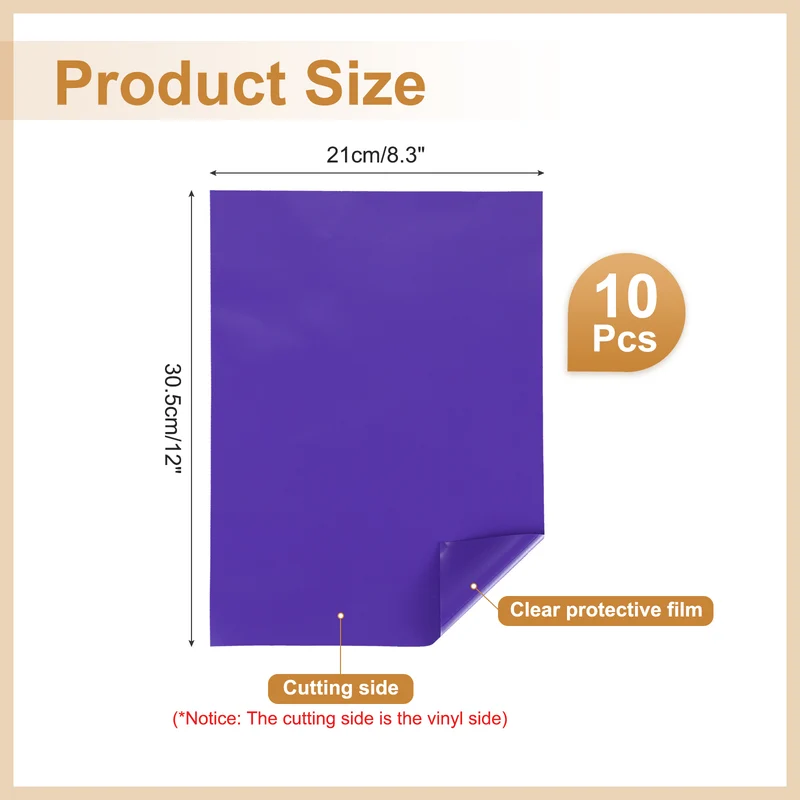 10Pcs Adhesive Vinyl Sheets Bundle,8.3”x 12”Self Adhesive Vinyl, Dark Purple