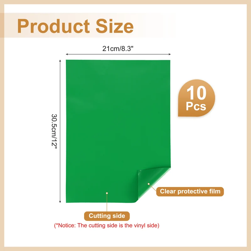 10Pcs Adhesive Vinyl Sheets Bundle,8.3”x 12”Self Adhesive Vinyl, Green
