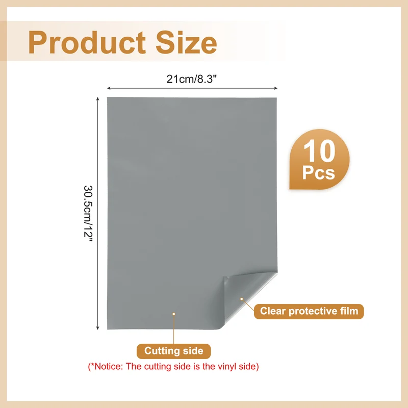 10Pcs Adhesive Vinyl Sheets Bundle,8.3”x 12”Self Adhesive Vinyl, Gray