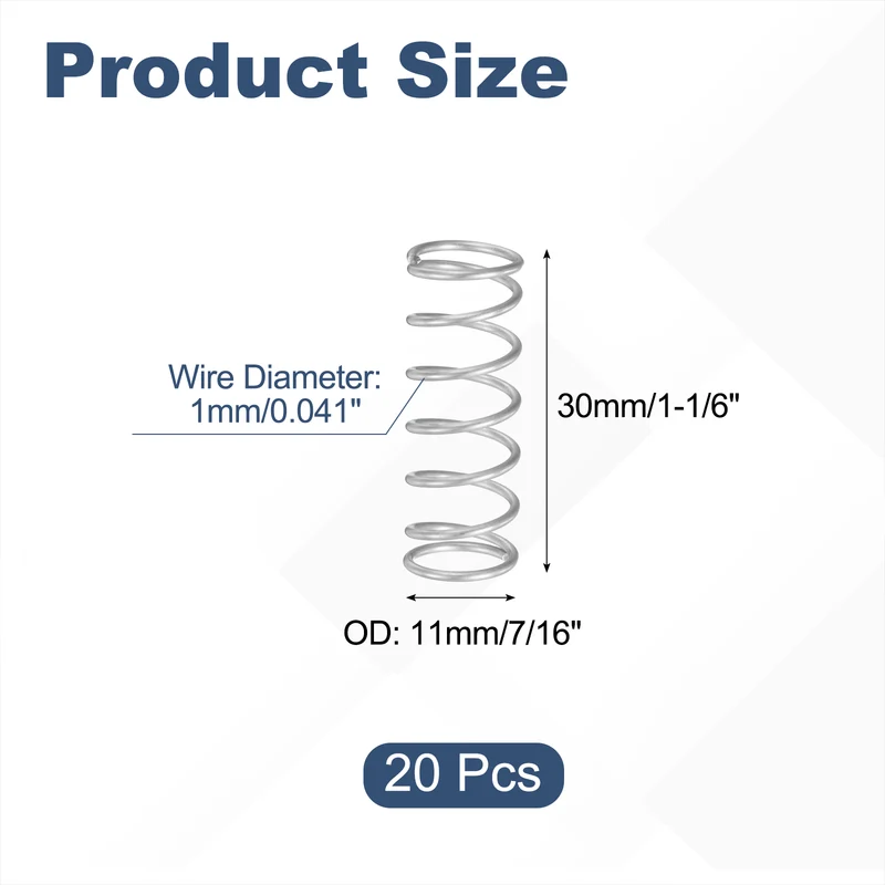 20Pcs SP 9721 Compression Spring 304 Stainless Steel, 0.041" GA, 7/16"x1-1/6"