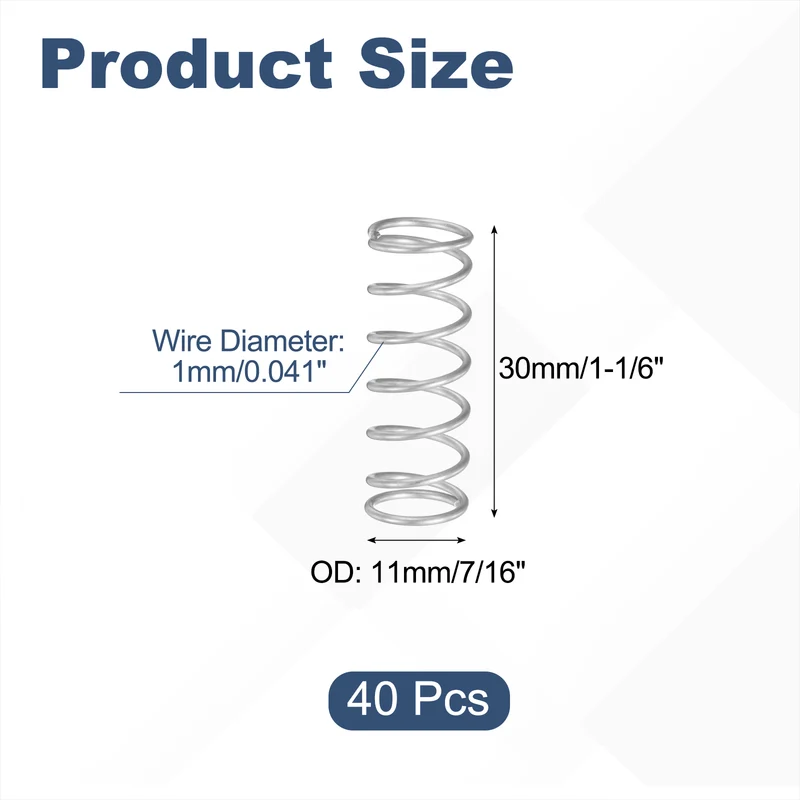 40Pcs SP 9721 Compression Spring 304 Stainless Steel, 0.041" GA, 7/16"x1-1/6"
