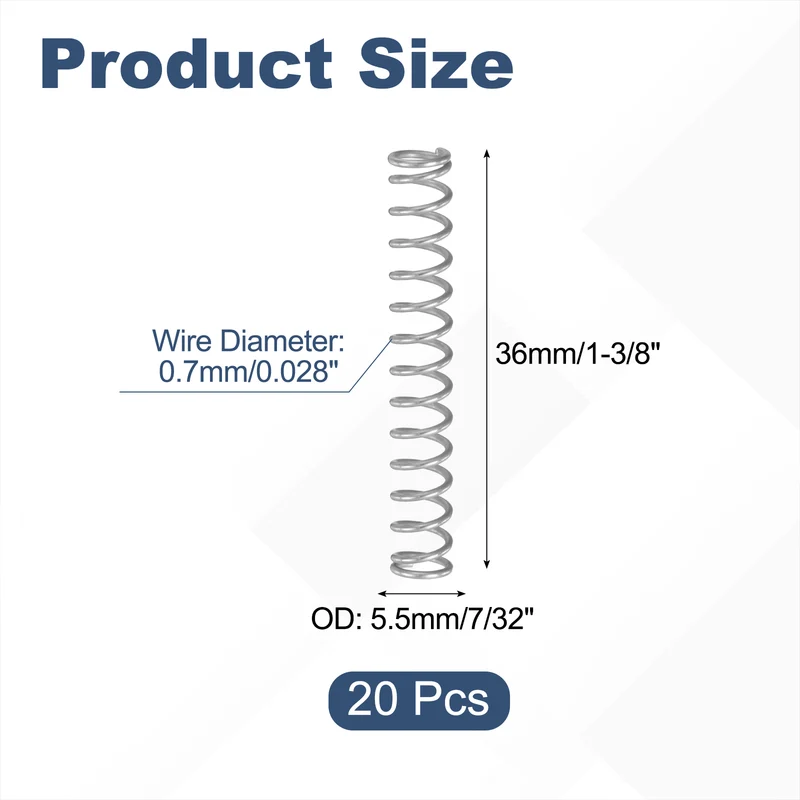 20Pcs SP 9722 Compression Spring 304 Stainless Steel, 0.028" GA, 7/32"x1-3/8"