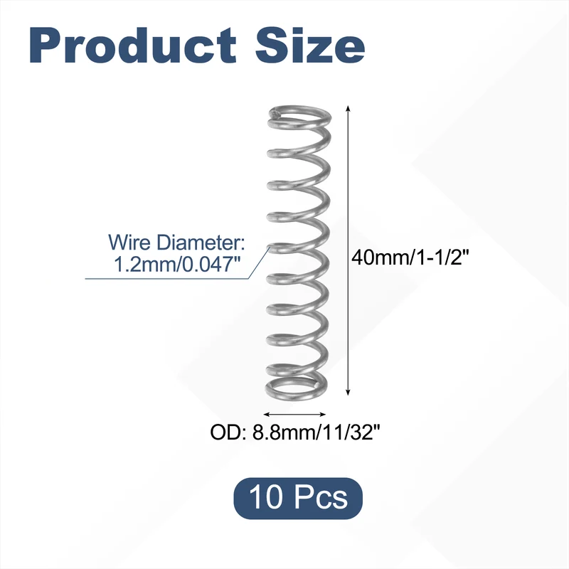 10Pcs SP 9724 Compression Spring 304 Stainless Steel, 0.047" GA, 11/32"x1-1/2"