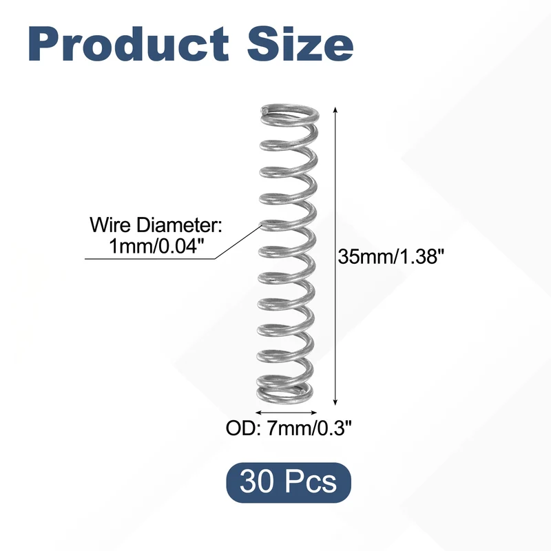 30Pcs Compression Spring 304 Stainless Steel, 1mm Wire, 7x35mm (ODxL)