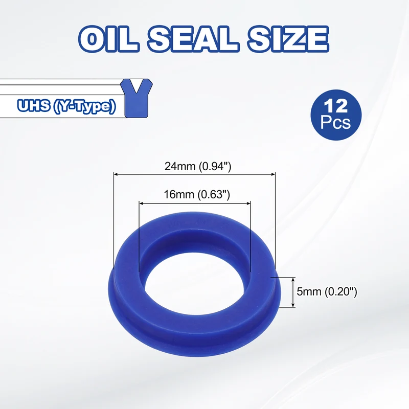 12 Pcs UHS Radial Shaft Seal 16mm ID x 24mm OD x 5mm W Metric TPU Oil Seal Blue