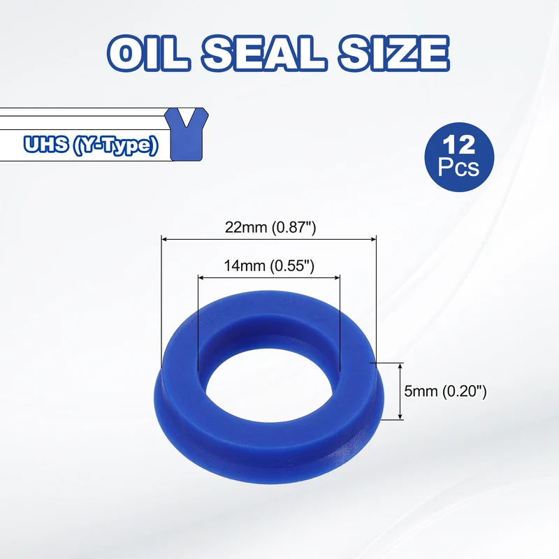 12 Pcs UHS Radial Shaft Seal 14mm ID x 22mm OD x 5mm W Metric TPU Oil Seal Blue