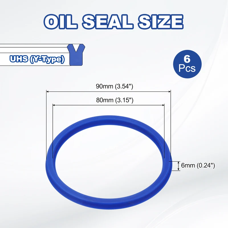 6 Pcs UHS Radial Shaft Seal 80mm ID x 90mm OD x 6mm W Metric TPU Oil Seal Blue