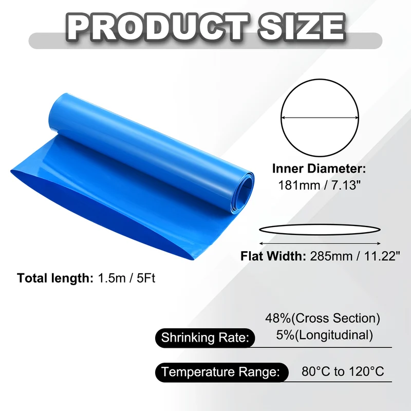 Battery Wrap, Heat Shrink Tubing, 285mm Flat Width 181mm ID, Blue