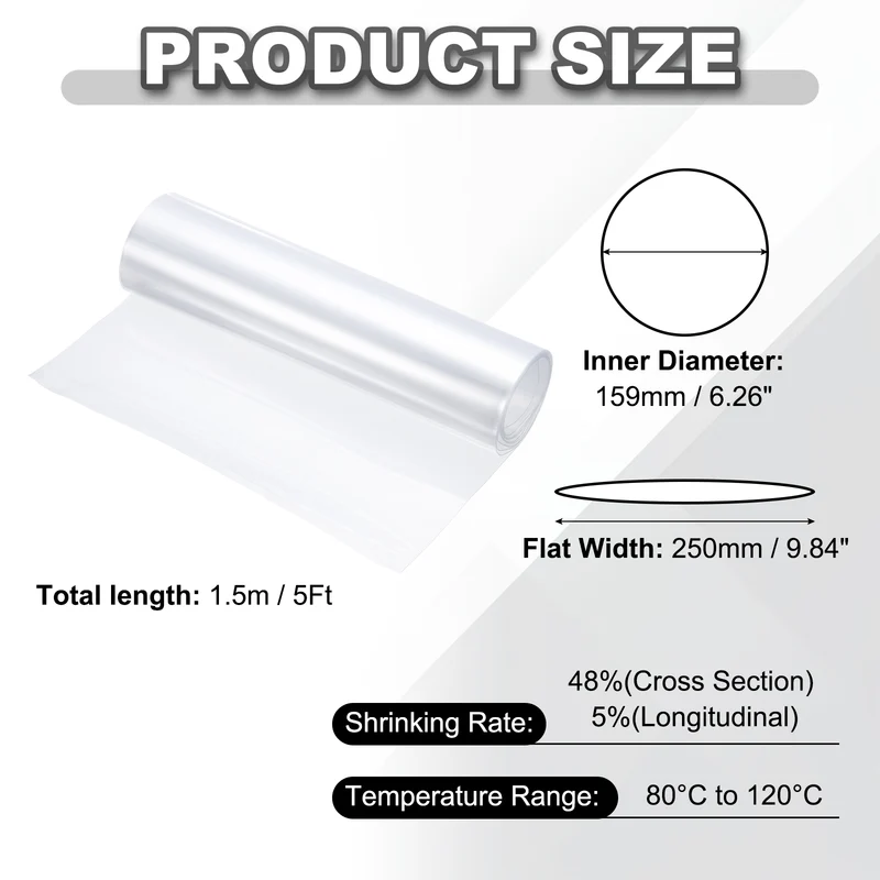 Battery Wrap, Heat Shrink Tubing, 250mm Flat Width 159mm ID, Transparent