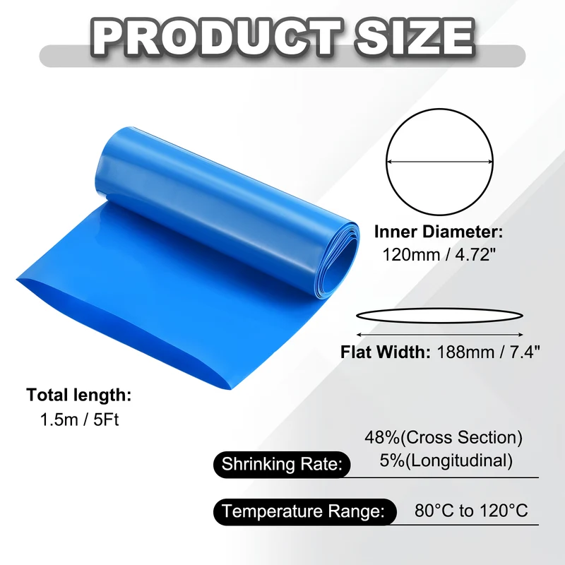 Battery Wrap, Heat Shrink Tubing, 188mm Flat Width 120mm ID, Blue