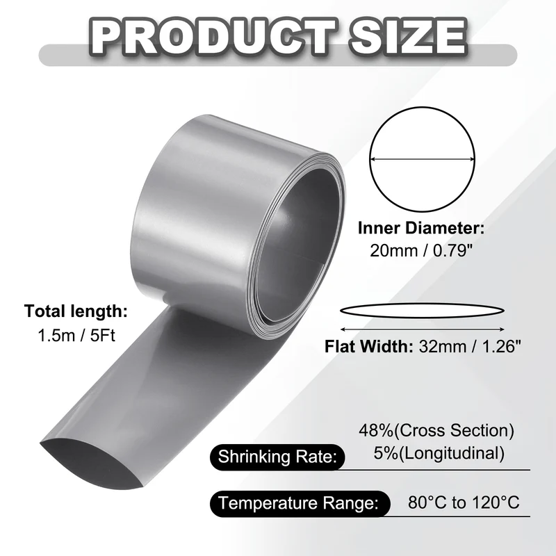 Battery Wrap, Heat Shrink Tubing, 32mm Flat Width 20mm ID, Gray