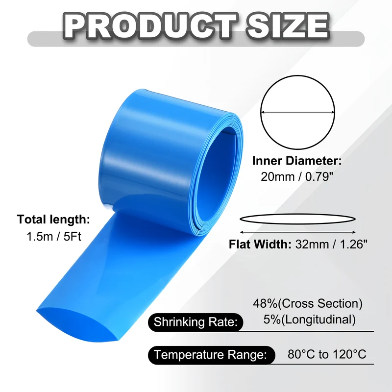 Battery Wrap, Heat Shrink Tubing, 32mm Flat Width 20mm ID, Blue