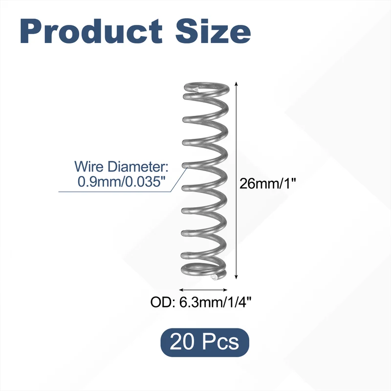 20Pcs SP 9701 Compression Spring 304 Stainless Steel, 0.035" GA, 1/4"x1"
