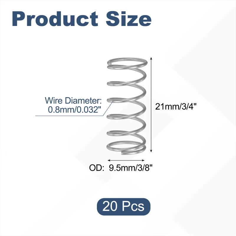 20Pcs SP 9702 Compression Spring 304 Stainless Steel, 0.032" GA, 3/8"x3/4"