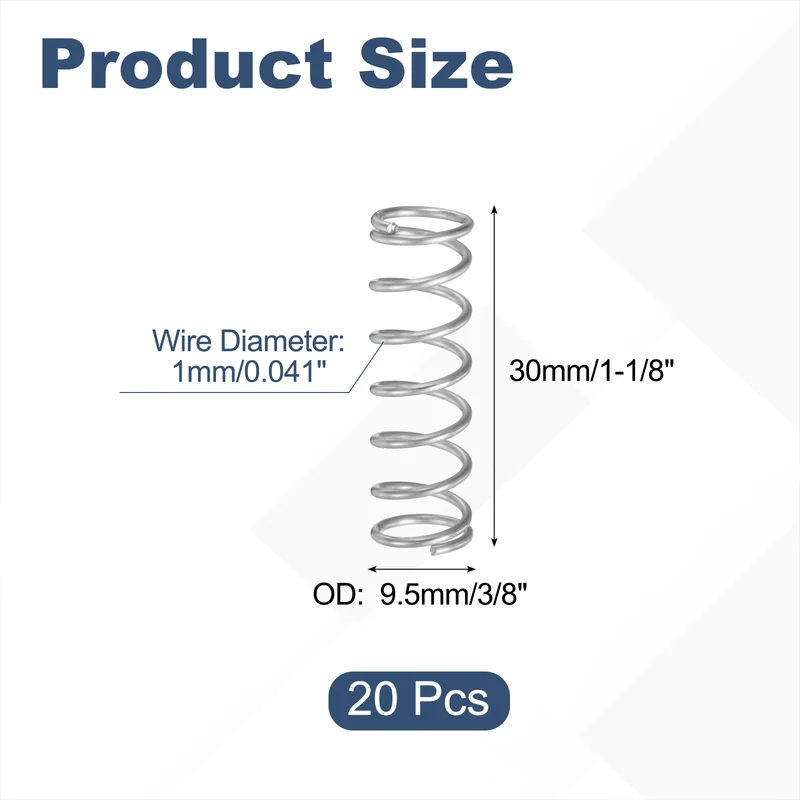 20Pcs SP 9703 Compression Spring 304 Stainless Steel, 0.041" GA, 3/8"x1-1/8"