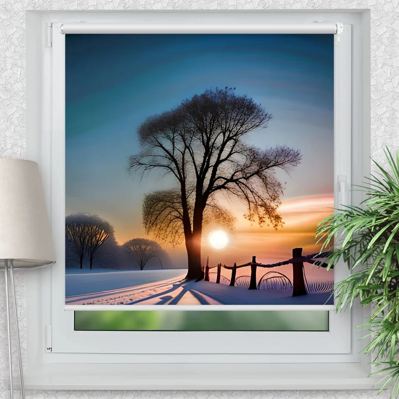 Klemmfix Rollo "Baum Winter Schnee" | Motiv-Klemmrollo