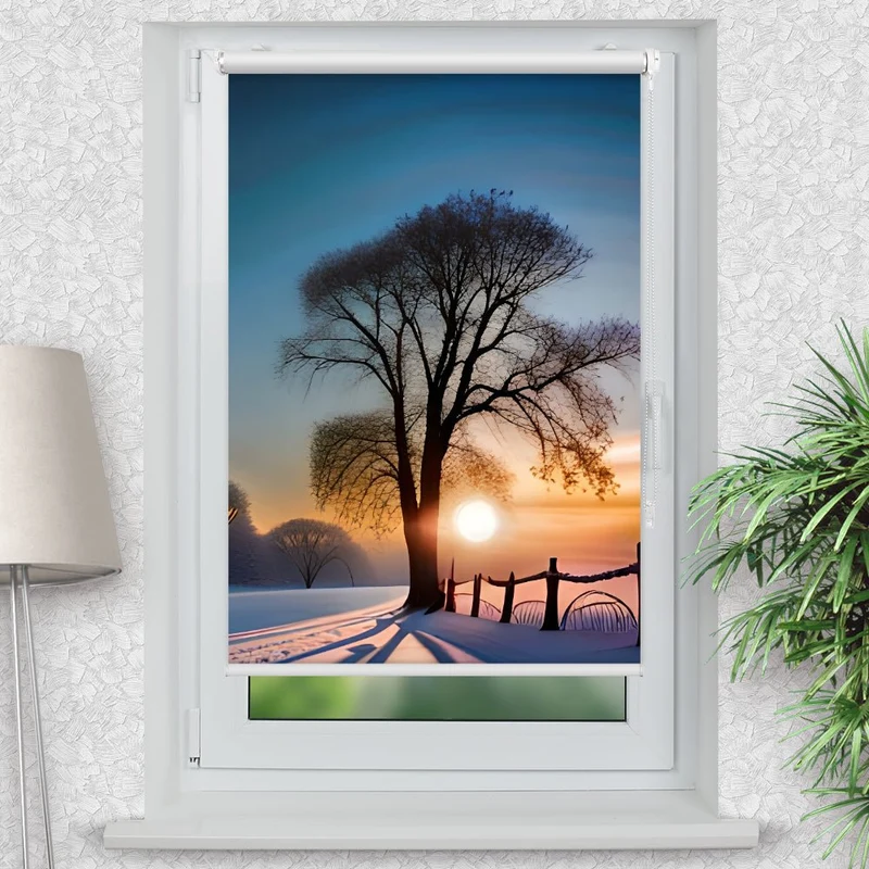 Klemmfix Rollo "Baum Winter Schnee" | Motiv-Klemmrollo