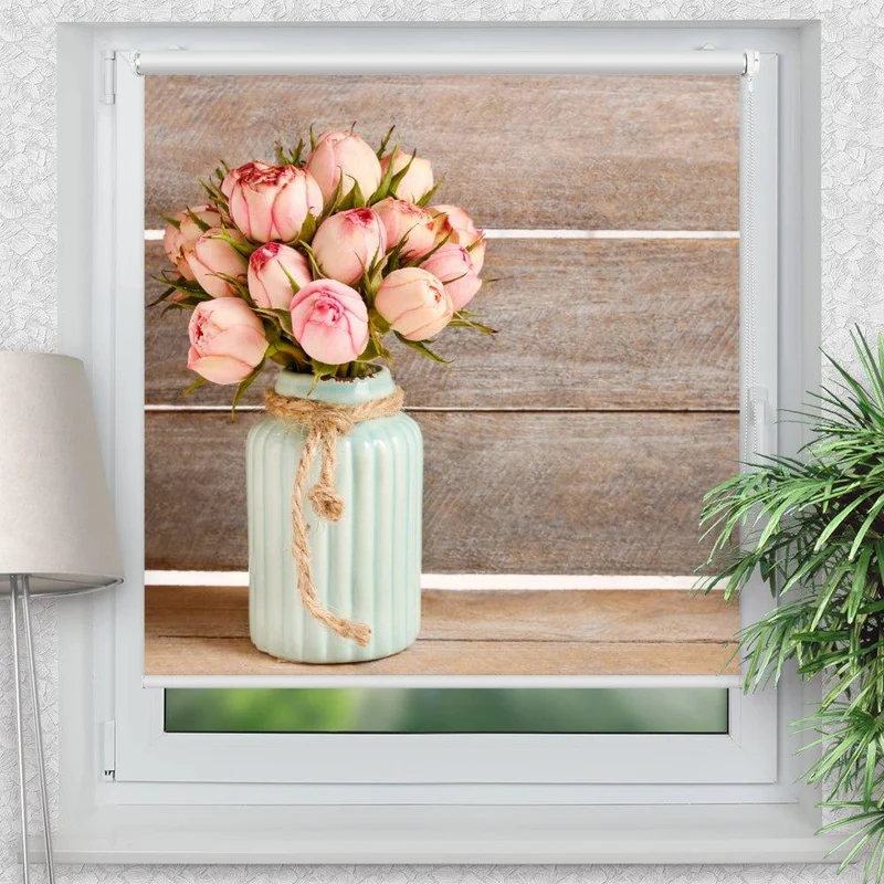 Klemmfix Rollo "Tulpen Vase Holzwand" | Motiv-Klemmrollo