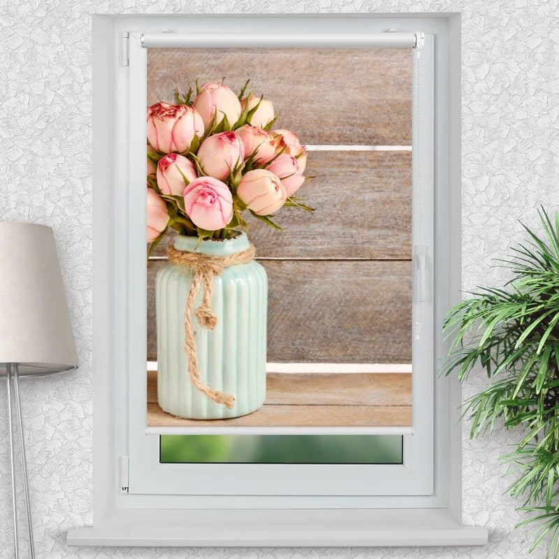 Klemmfix Rollo "Tulpen Vase Holzwand" | Motiv-Klemmrollo