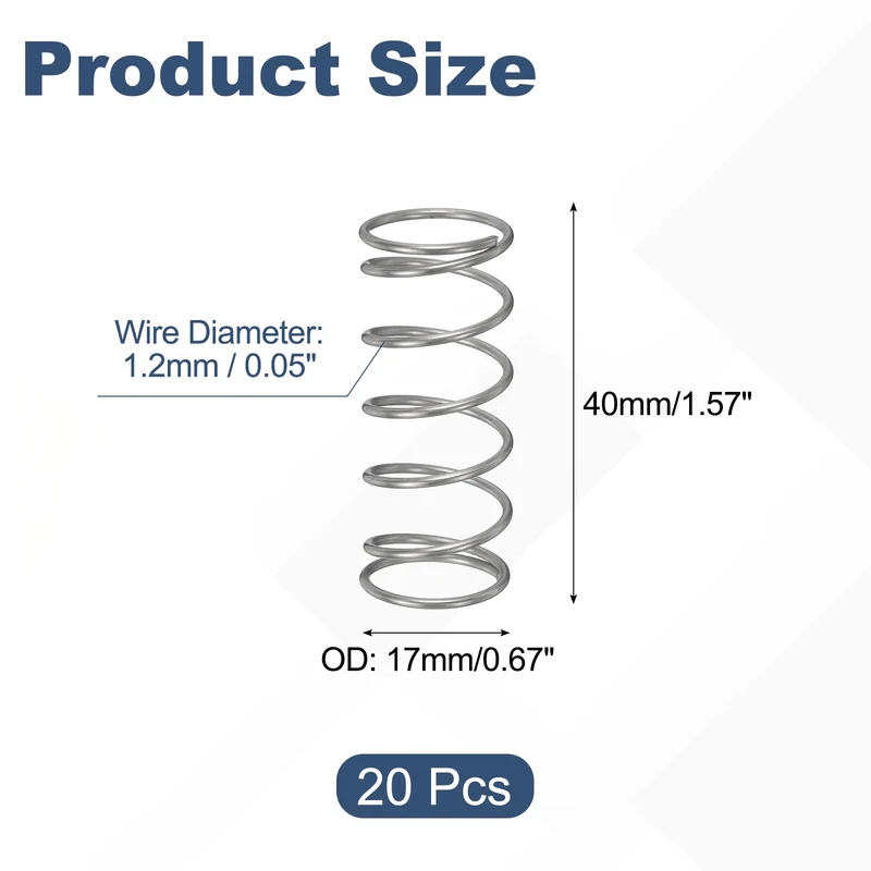 20Pcs Compression Spring 304 Stainless Steel, 1.2mm Wire, 17x40mm (ODxL)