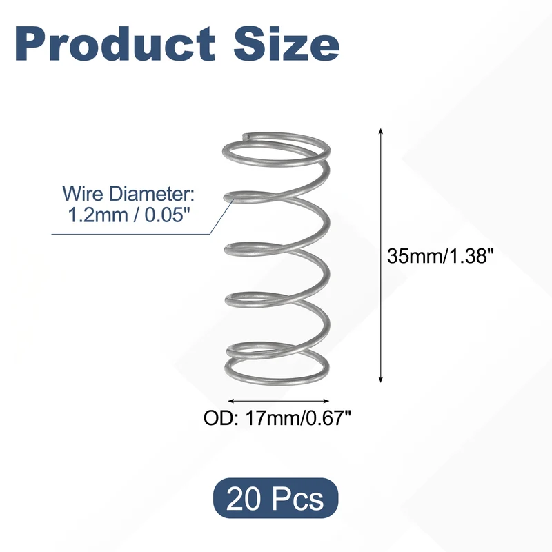 20Pcs Compression Spring 304 Stainless Steel, 1.2mm Wire, 17x35mm (ODxL)