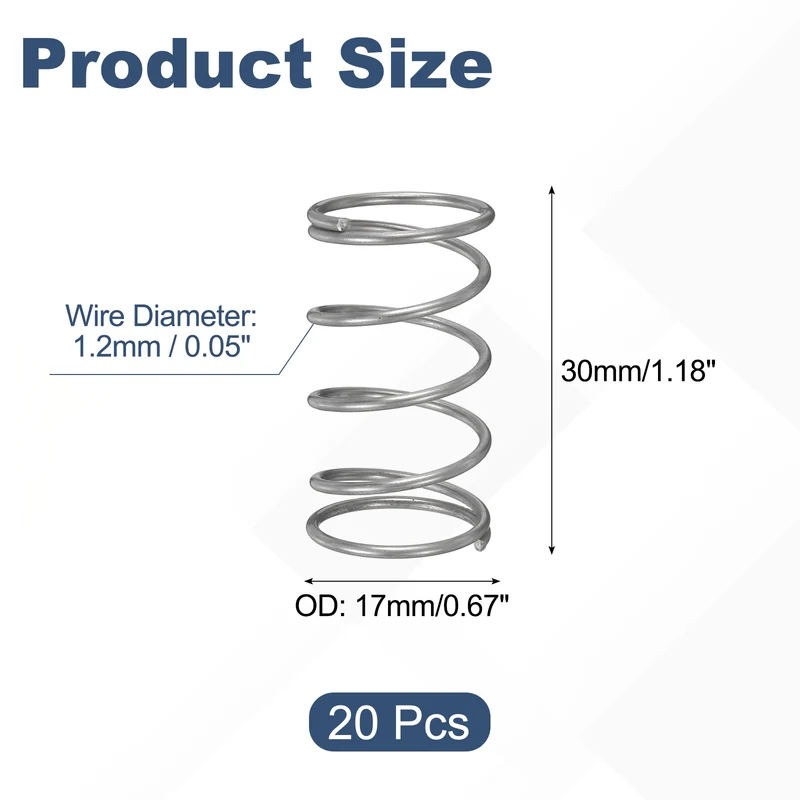 20Pcs Compression Spring 304 Stainless Steel, 1.2mm Wire, 17x30mm (ODxL)