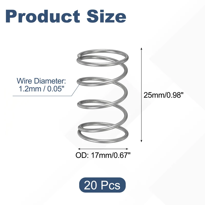 20Pcs Compression Spring 304 Stainless Steel, 1.2mm Wire, 17x25mm (ODxL)