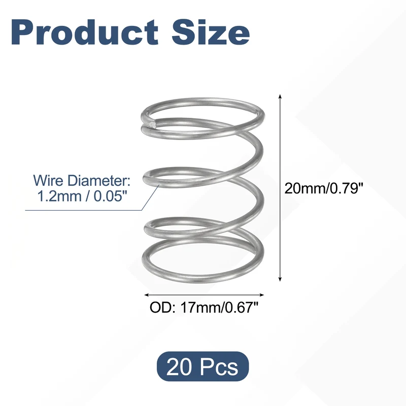 20Pcs Compression Spring 304 Stainless Steel, 1.2mm Wire, 17x20mm (ODxL)