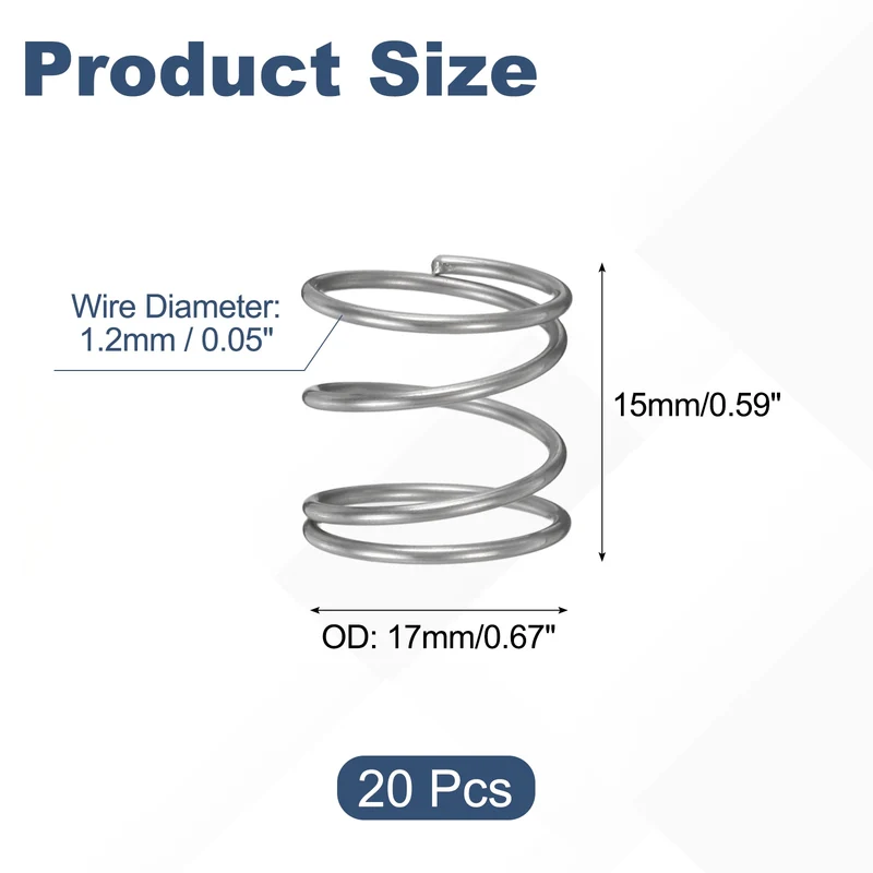 20Pcs Compression Spring 304 Stainless Steel, 1.2mm Wire, 17x15mm (ODxL)