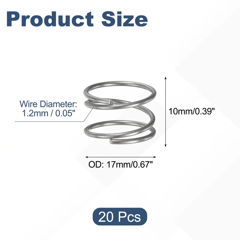 20Pcs Compression Spring 304 Stainless Steel, 1.2mm Wire, 17x10mm (ODxL)