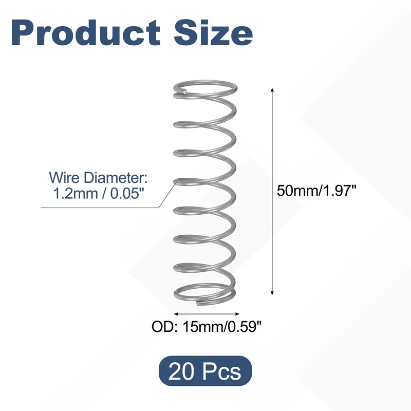 20Pcs Compression Spring 304 Stainless Steel, 1.2mm Wire, 15x50mm (ODxL)