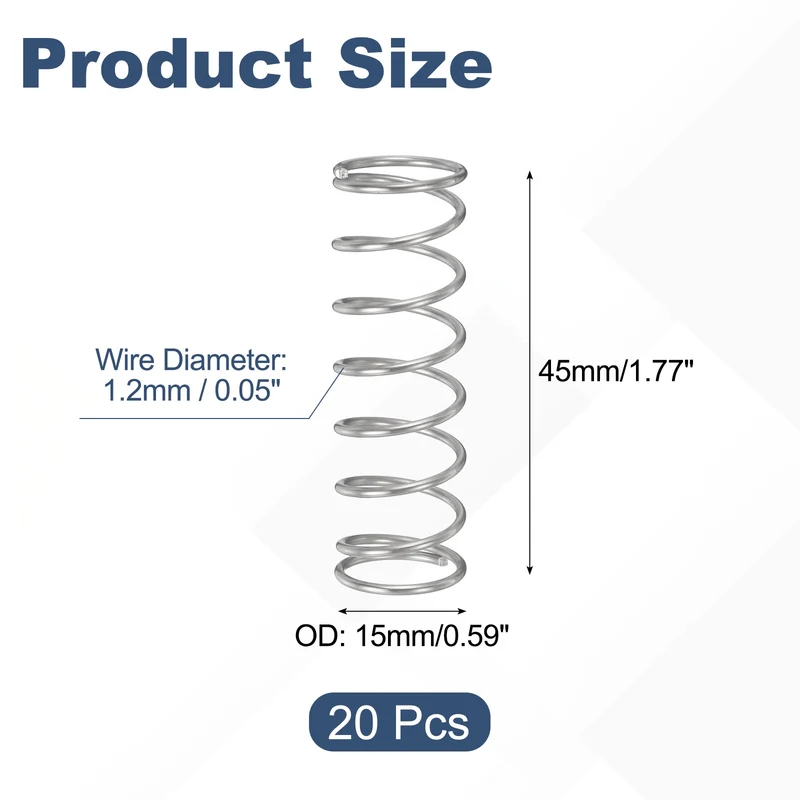 20Pcs Compression Spring 304 Stainless Steel, 1.2mm Wire, 15x45mm (ODxL)