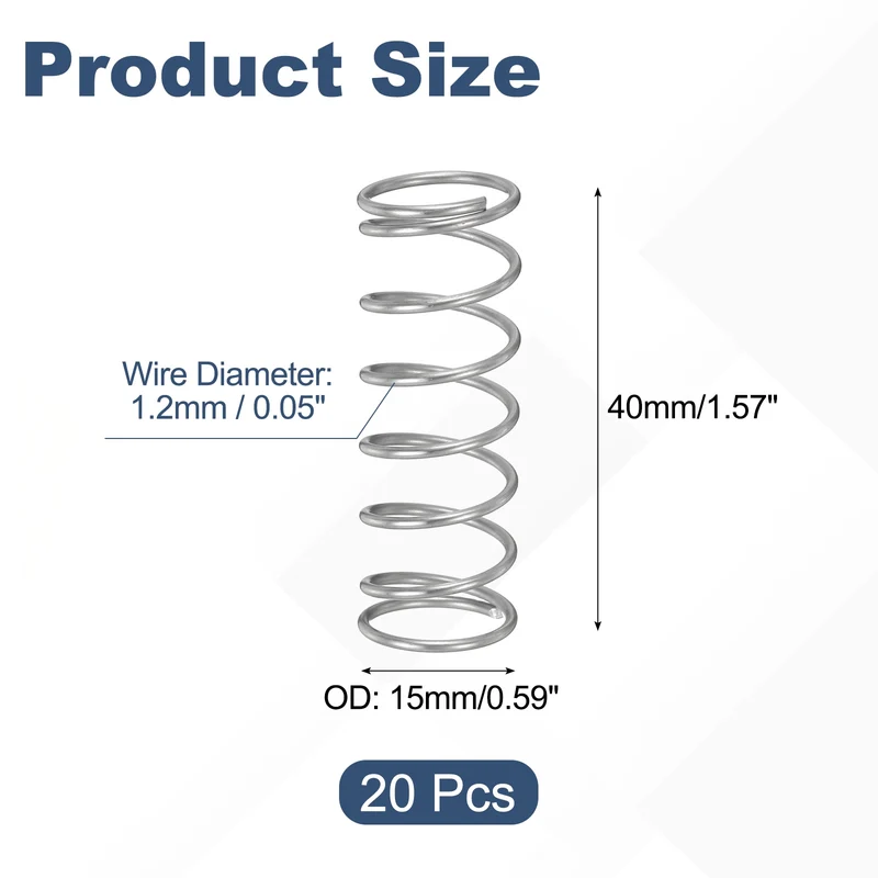 20Pcs Compression Spring 304 Stainless Steel, 1.2mm Wire, 15x40mm (ODxL)