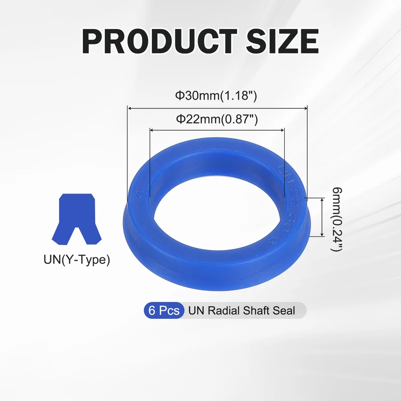 6 Pcs UN Radial Shaft Seal, 22mm ID x 30mm OD x 6mm Width TPU Oil Seal, Blue