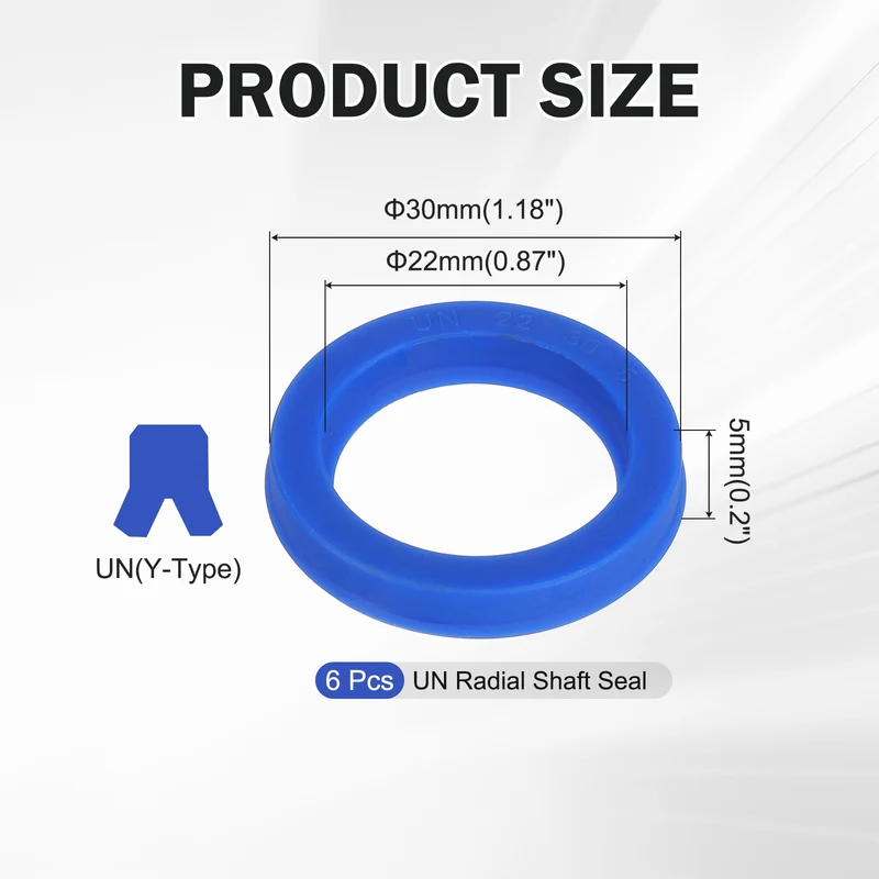 6 Pcs UN Radial Shaft Seal, 22mm ID x 30mm OD x 5mm Width TPU Oil Seal, Blue