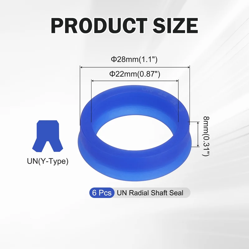 6 Pcs UN Radial Shaft Seal, 22mm ID x 28mm OD x 8mm Width TPU Oil Seal, Blue