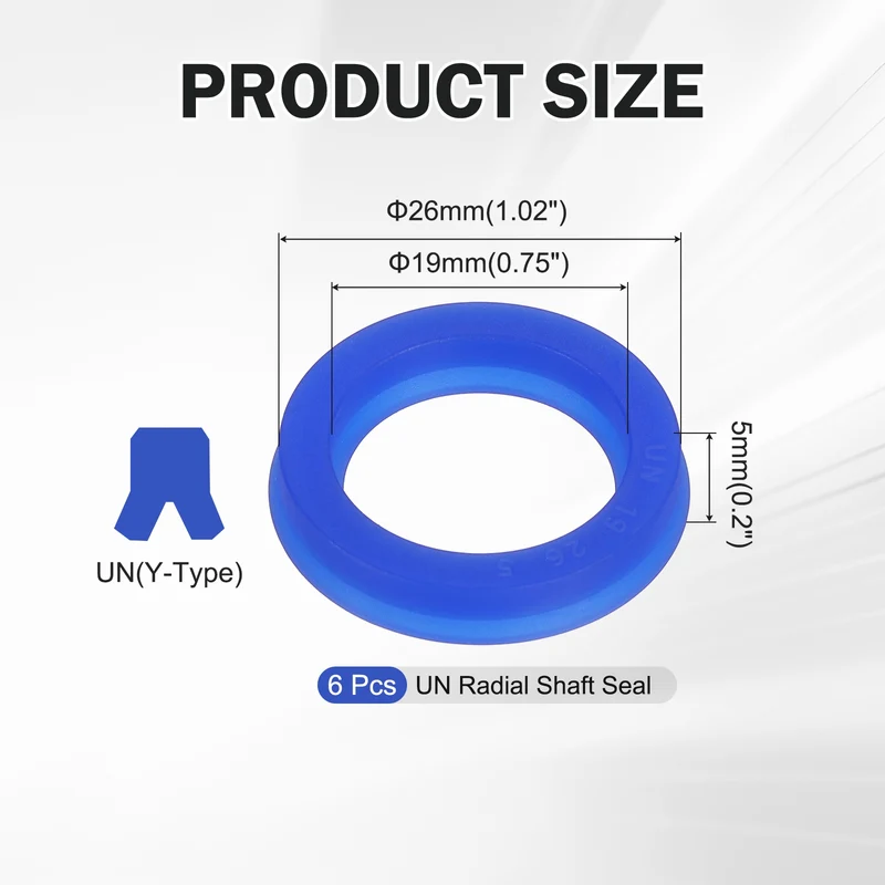 6 Pcs UN Radial Shaft Seal, 19mm ID x 26mm OD x 5mm Width TPU Oil Seal, Blue
