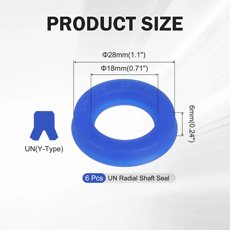 6 Pcs UN Radial Shaft Seal, 18mm ID x 28mm OD x 6mm Width TPU Oil Seal, Blue