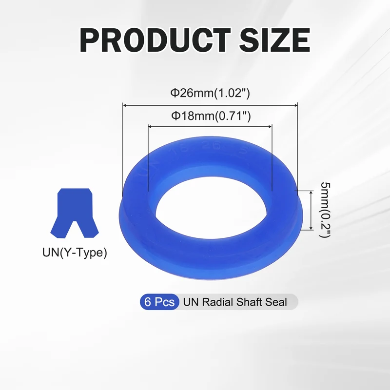 6 Pcs UN Radial Shaft Seal, 18mm ID x 26mm OD x 5mm Width TPU Oil Seal, Blue
