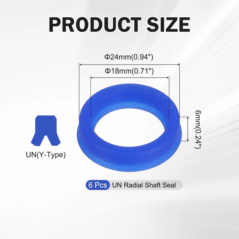6 Pcs UN Radial Shaft Seal, 18mm ID x 24mm OD x 6mm Width TPU Oil Seal, Blue