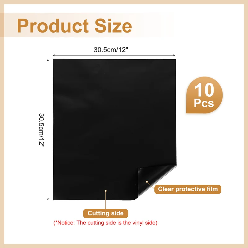 10Pcs Adhesive Vinyl Sheets Bundle,12”x12”Self Adhesive Vinyl, Black