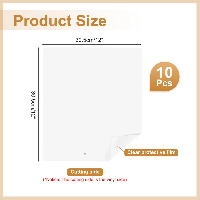 10Pcs Adhesive Vinyl Sheets Bundle,12”x12”Self Adhesive Vinyl, White