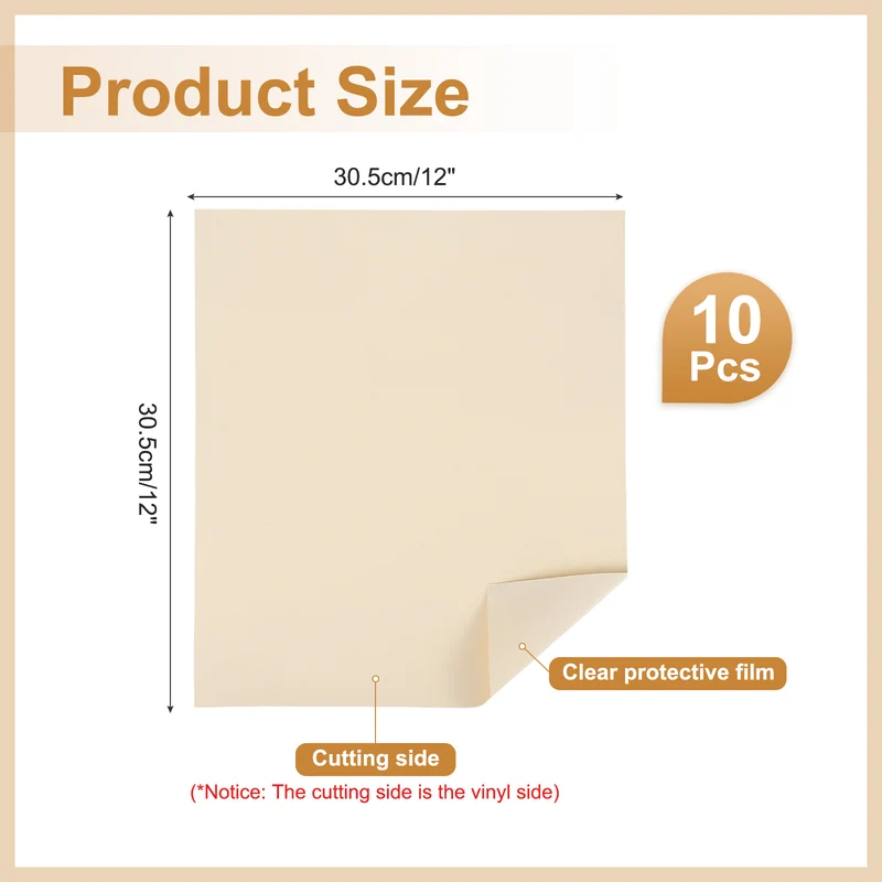 10Pcs Adhesive Vinyl Sheets Bundle,12”x12”Self Adhesive Vinyl, Khaki