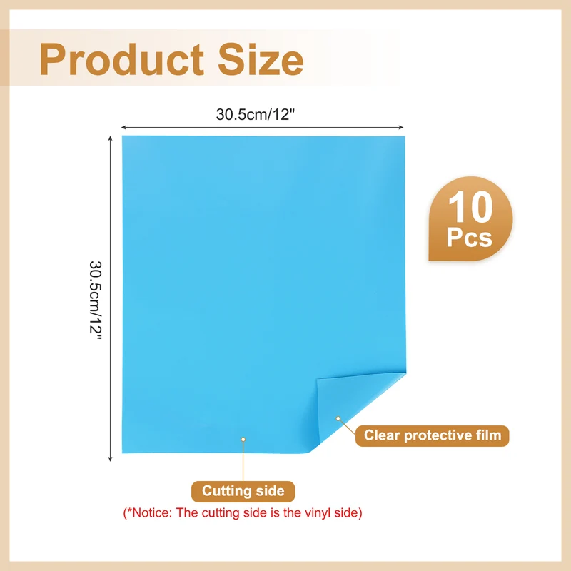 10Pcs Adhesive Vinyl Sheets Bundle,12”x12”Self Adhesive Vinyl, Light Blue